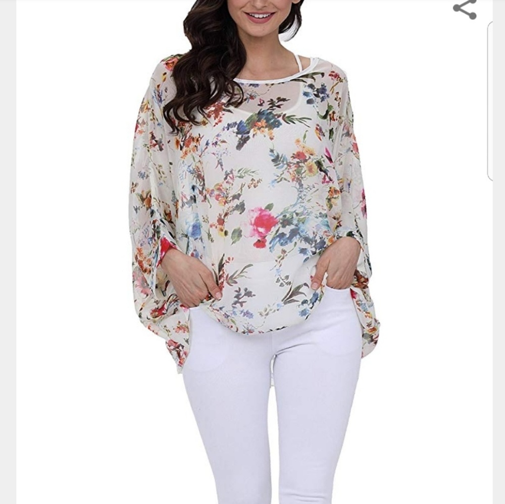 Floral Print Batwing Sleeve Blouse